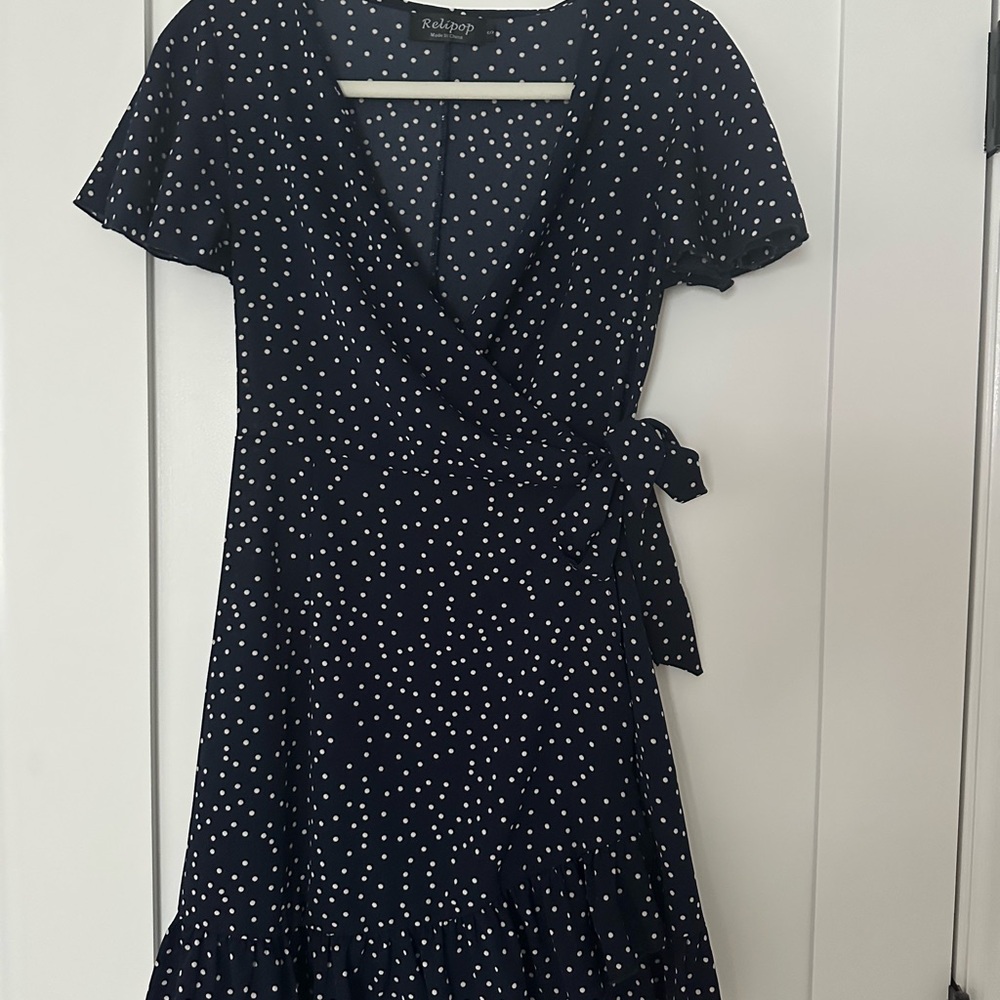 Navy Polka Dot Wrap Dress